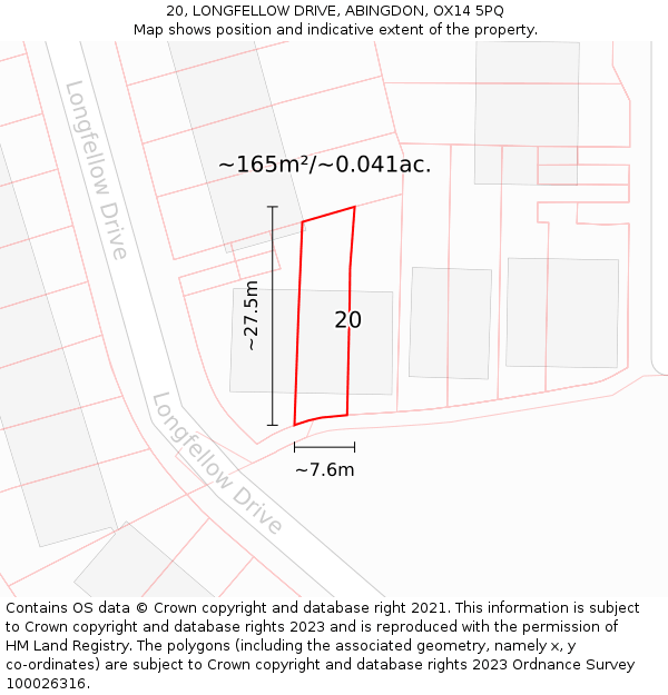 20, LONGFELLOW DRIVE, ABINGDON, OX14 5PQ: Plot and title map