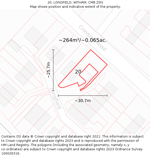 20, LONGFIELD, WITHAM, CM8 2SN: Plot and title map