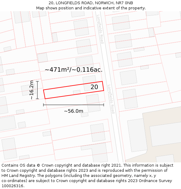 20, LONGFIELDS ROAD, NORWICH, NR7 0NB: Plot and title map
