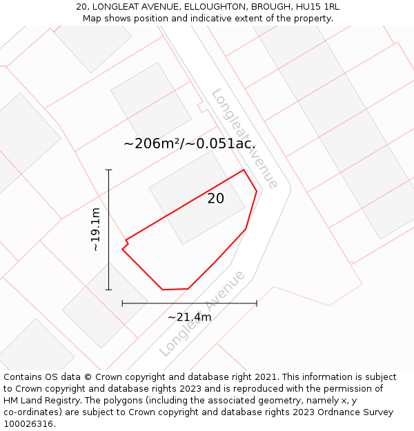 20, LONGLEAT AVENUE, ELLOUGHTON, BROUGH, HU15 1RL: Plot and title map