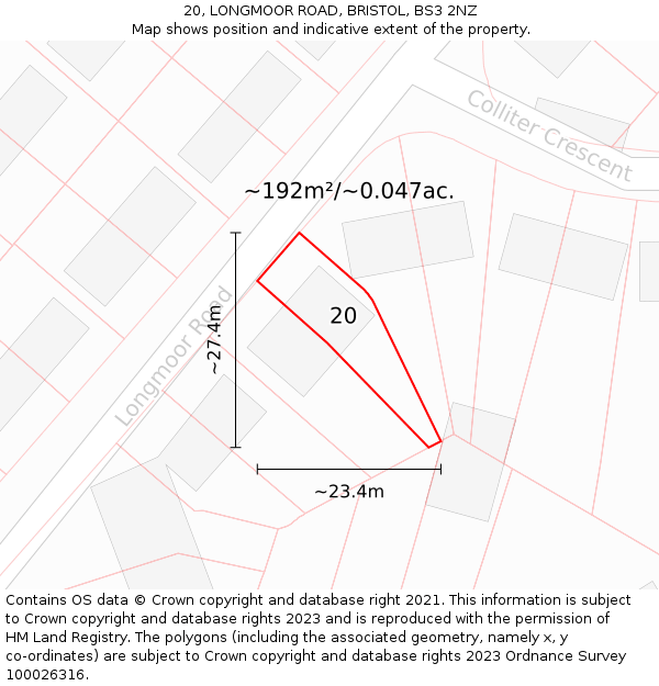 20, LONGMOOR ROAD, BRISTOL, BS3 2NZ: Plot and title map