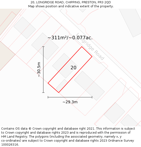 20, LONGRIDGE ROAD, CHIPPING, PRESTON, PR3 2QD: Plot and title map