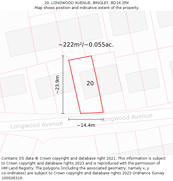 20, LONGWOOD AVENUE, BINGLEY, BD16 2RX: Plot and title map