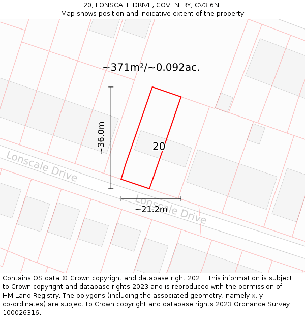 20, LONSCALE DRIVE, COVENTRY, CV3 6NL: Plot and title map