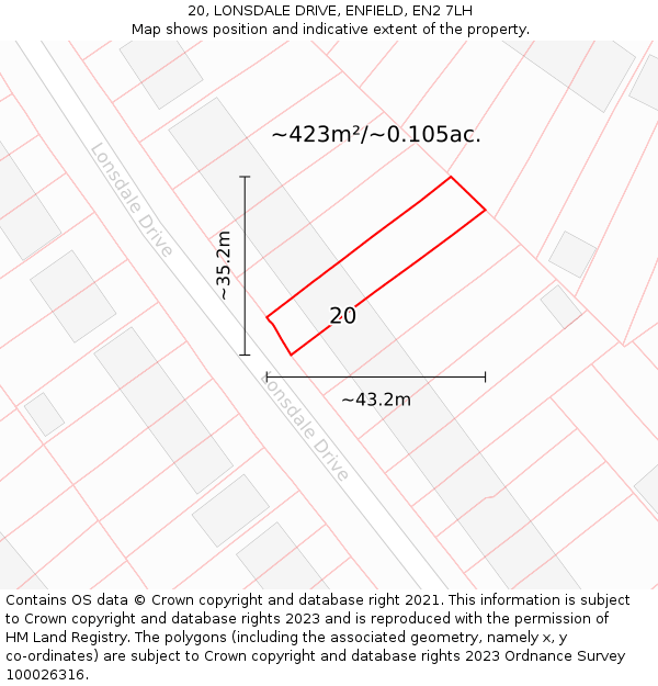20, LONSDALE DRIVE, ENFIELD, EN2 7LH: Plot and title map