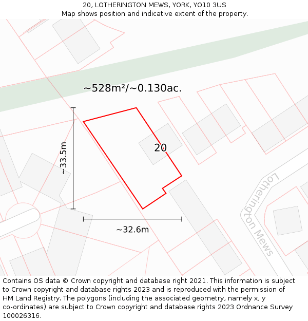 20, LOTHERINGTON MEWS, YORK, YO10 3US: Plot and title map