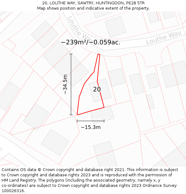 20, LOUTHE WAY, SAWTRY, HUNTINGDON, PE28 5TR: Plot and title map