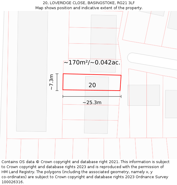 20, LOVERIDGE CLOSE, BASINGSTOKE, RG21 3LF: Plot and title map