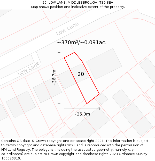 20, LOW LANE, MIDDLESBROUGH, TS5 8EA: Plot and title map