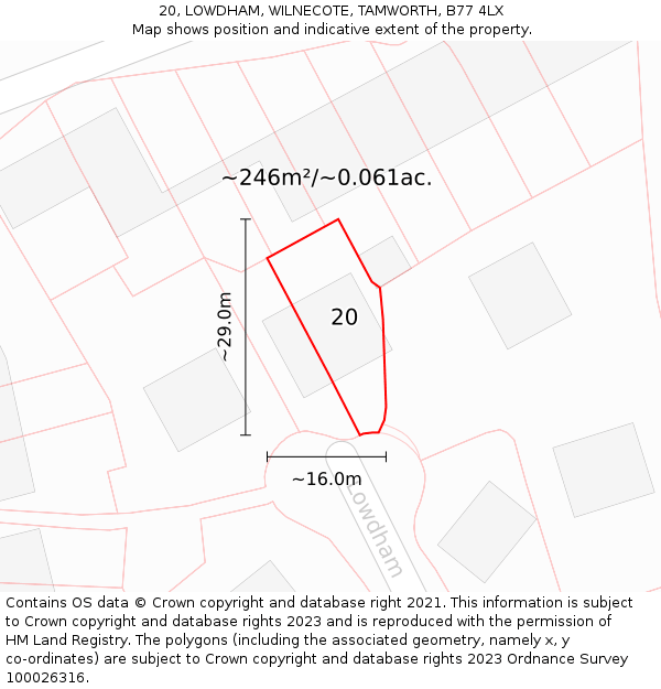 20, LOWDHAM, WILNECOTE, TAMWORTH, B77 4LX: Plot and title map