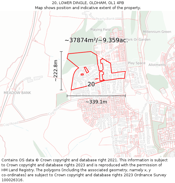 20, LOWER DINGLE, OLDHAM, OL1 4PB: Plot and title map