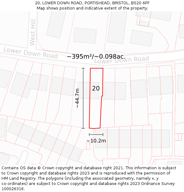 20, LOWER DOWN ROAD, PORTISHEAD, BRISTOL, BS20 6PF: Plot and title map