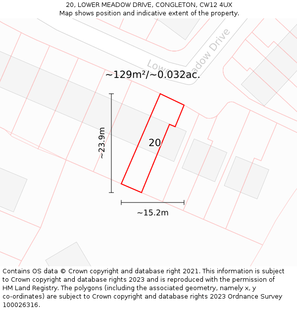 20, LOWER MEADOW DRIVE, CONGLETON, CW12 4UX: Plot and title map