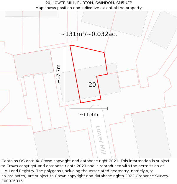 20, LOWER MILL, PURTON, SWINDON, SN5 4FP: Plot and title map