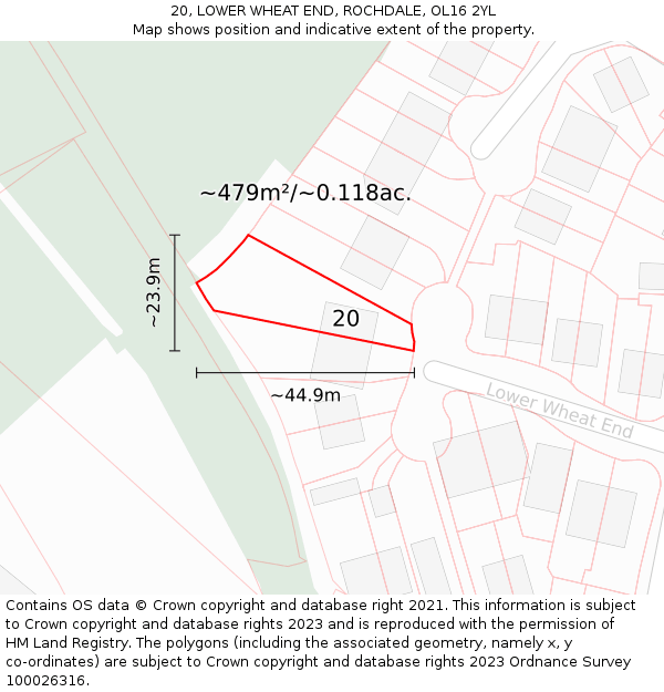 20, LOWER WHEAT END, ROCHDALE, OL16 2YL: Plot and title map
