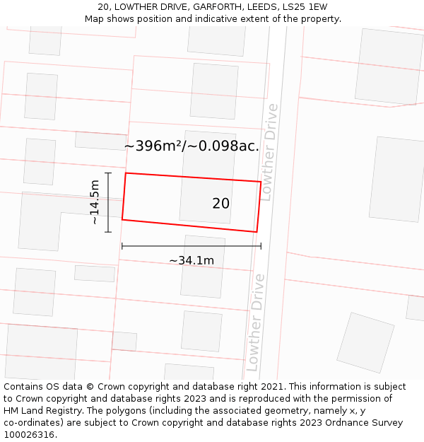 20, LOWTHER DRIVE, GARFORTH, LEEDS, LS25 1EW: Plot and title map