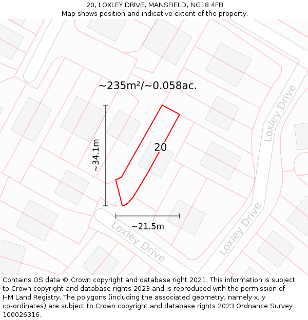 20, LOXLEY DRIVE, MANSFIELD, NG18 4FB: Plot and title map