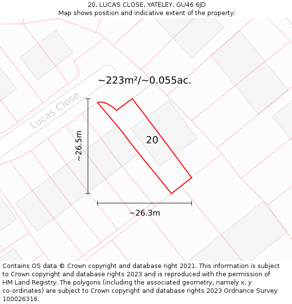 20, LUCAS CLOSE, YATELEY, GU46 6JD: Plot and title map