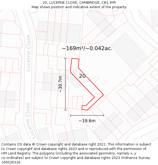 20, LUCERNE CLOSE, CAMBRIDGE, CB1 9YR: Plot and title map