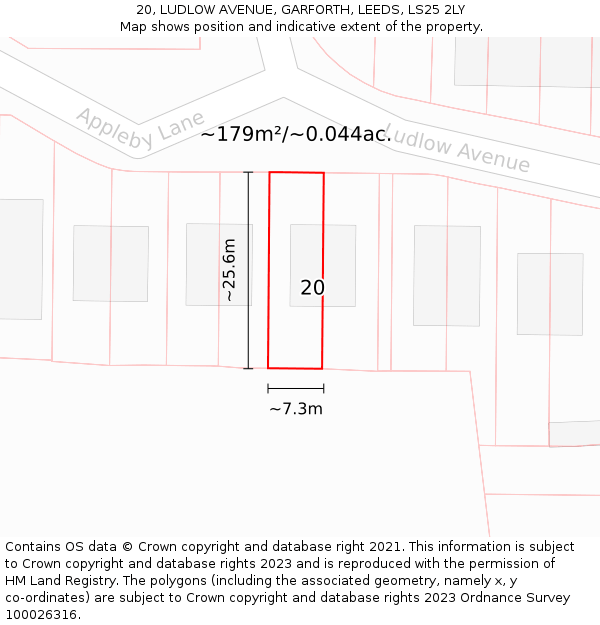 20, LUDLOW AVENUE, GARFORTH, LEEDS, LS25 2LY: Plot and title map