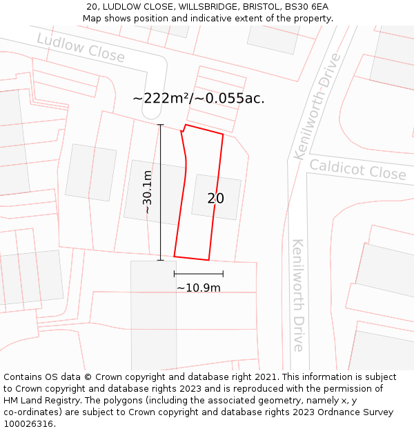 20, LUDLOW CLOSE, WILLSBRIDGE, BRISTOL, BS30 6EA: Plot and title map