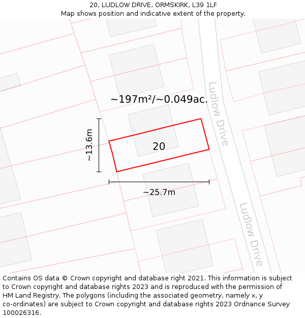 20, LUDLOW DRIVE, ORMSKIRK, L39 1LF: Plot and title map