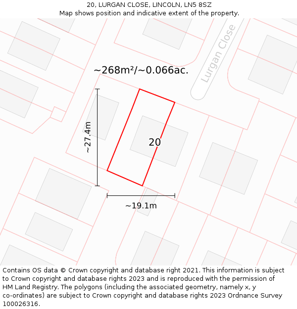 20, LURGAN CLOSE, LINCOLN, LN5 8SZ: Plot and title map