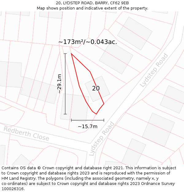 20, LYDSTEP ROAD, BARRY, CF62 9EB: Plot and title map