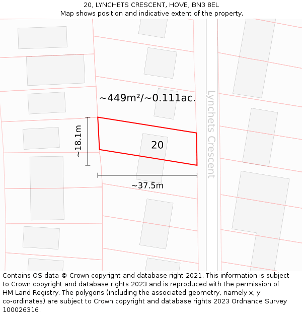 20, LYNCHETS CRESCENT, HOVE, BN3 8EL: Plot and title map