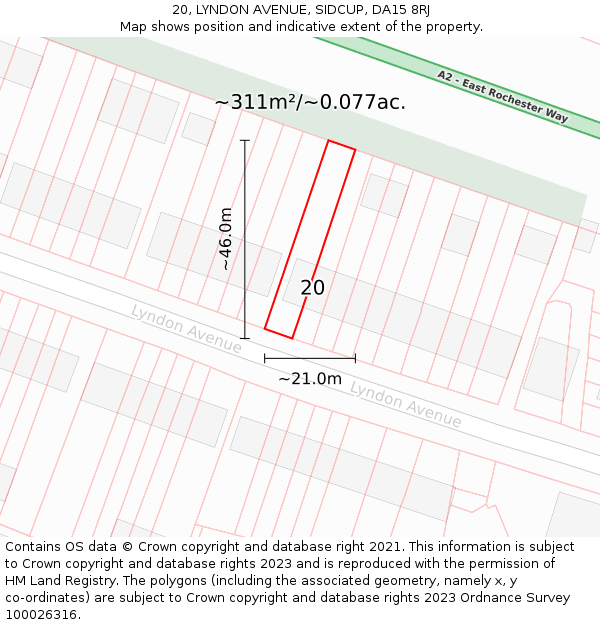 20, LYNDON AVENUE, SIDCUP, DA15 8RJ: Plot and title map