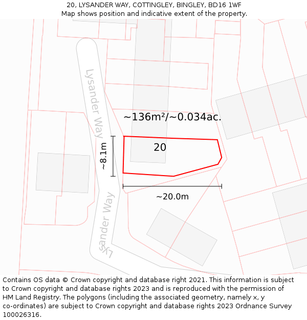 20, LYSANDER WAY, COTTINGLEY, BINGLEY, BD16 1WF: Plot and title map