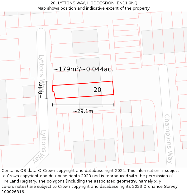 20, LYTTONS WAY, HODDESDON, EN11 9NQ: Plot and title map