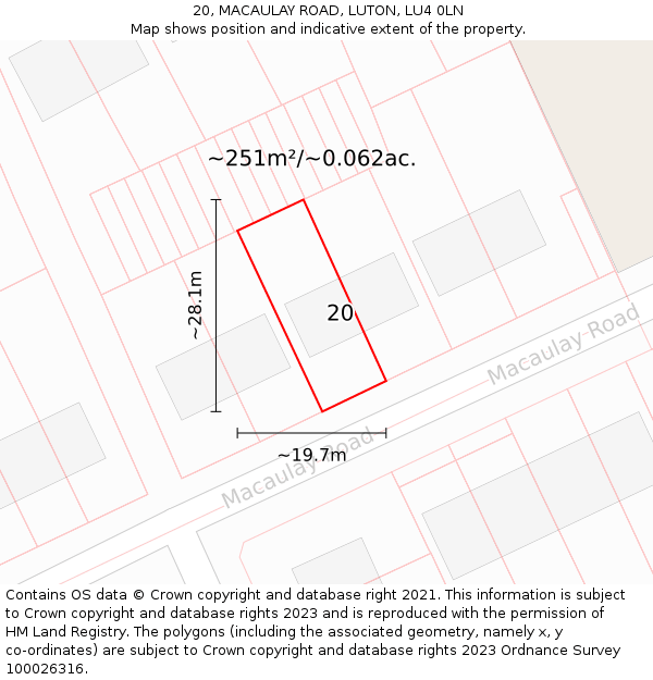 20, MACAULAY ROAD, LUTON, LU4 0LN: Plot and title map