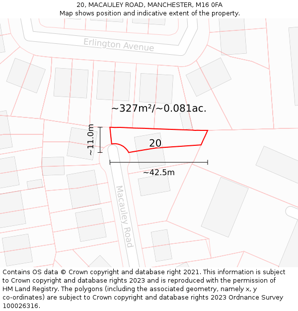 20, MACAULEY ROAD, MANCHESTER, M16 0FA: Plot and title map