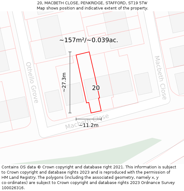20, MACBETH CLOSE, PENKRIDGE, STAFFORD, ST19 5TW: Plot and title map