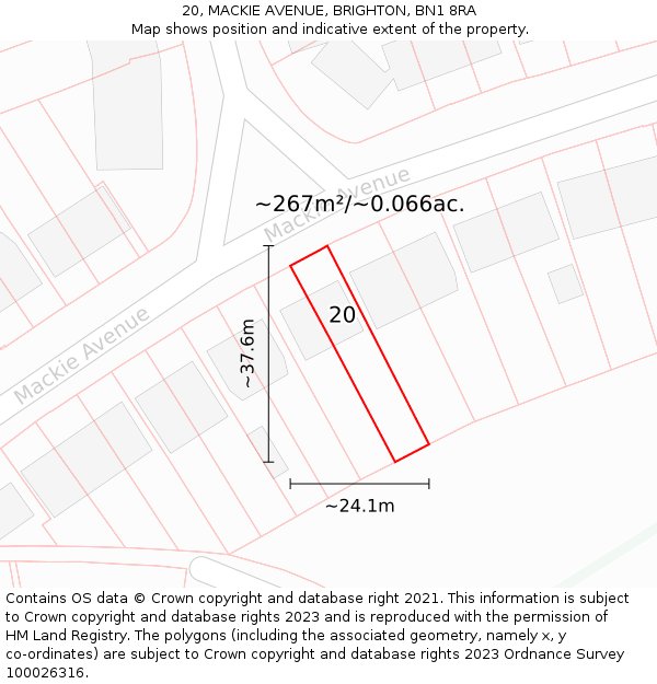 20, MACKIE AVENUE, BRIGHTON, BN1 8RA: Plot and title map
