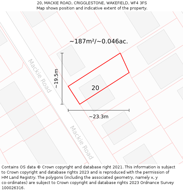 20, MACKIE ROAD, CRIGGLESTONE, WAKEFIELD, WF4 3FS: Plot and title map