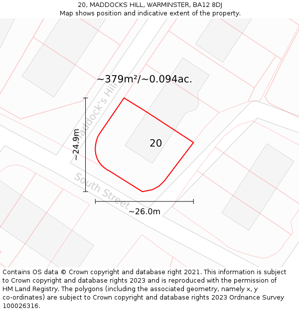 20, MADDOCKS HILL, WARMINSTER, BA12 8DJ: Plot and title map