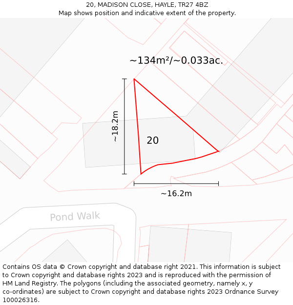 20, MADISON CLOSE, HAYLE, TR27 4BZ: Plot and title map