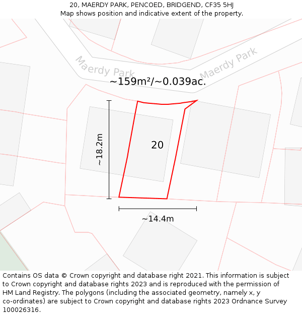 20, MAERDY PARK, PENCOED, BRIDGEND, CF35 5HJ: Plot and title map