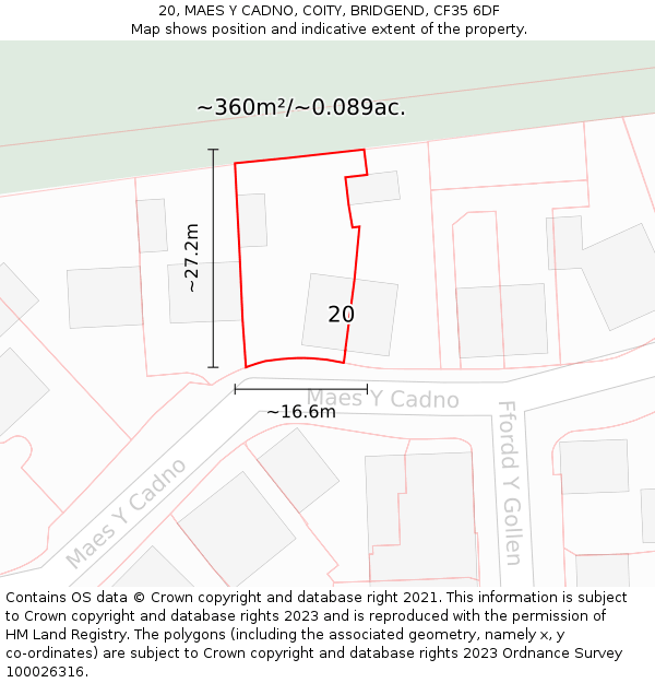 20, MAES Y CADNO, COITY, BRIDGEND, CF35 6DF: Plot and title map