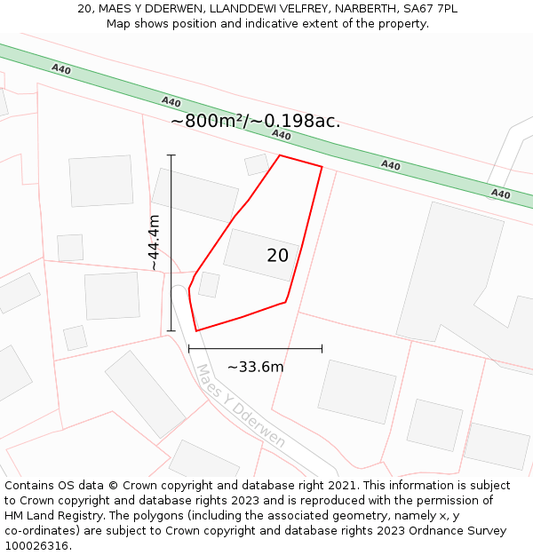 20, MAES Y DDERWEN, LLANDDEWI VELFREY, NARBERTH, SA67 7PL: Plot and title map