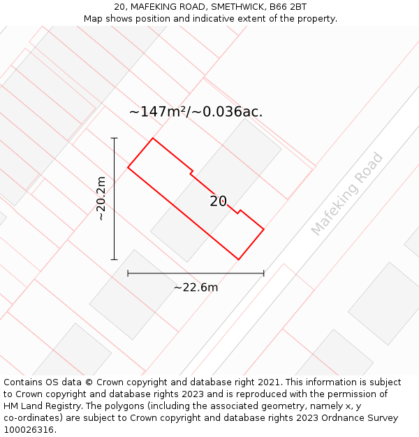 20, MAFEKING ROAD, SMETHWICK, B66 2BT: Plot and title map