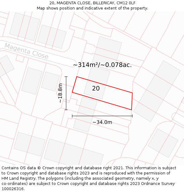 20, MAGENTA CLOSE, BILLERICAY, CM12 0LF: Plot and title map