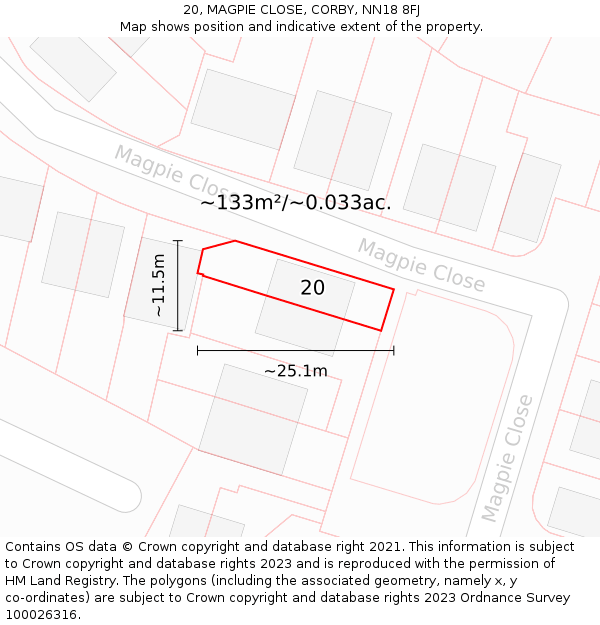 20, MAGPIE CLOSE, CORBY, NN18 8FJ: Plot and title map
