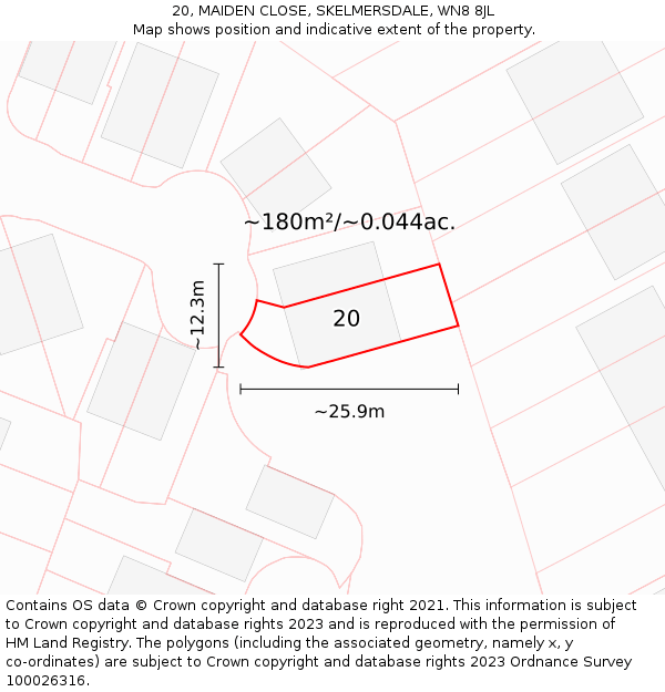 20, MAIDEN CLOSE, SKELMERSDALE, WN8 8JL: Plot and title map