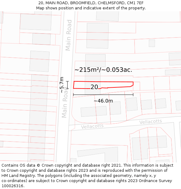 20, MAIN ROAD, BROOMFIELD, CHELMSFORD, CM1 7EF: Plot and title map