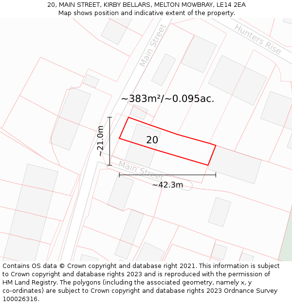 20, MAIN STREET, KIRBY BELLARS, MELTON MOWBRAY, LE14 2EA: Plot and title map