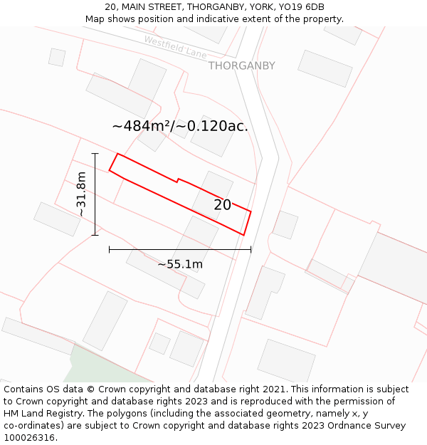 20, MAIN STREET, THORGANBY, YORK, YO19 6DB: Plot and title map
