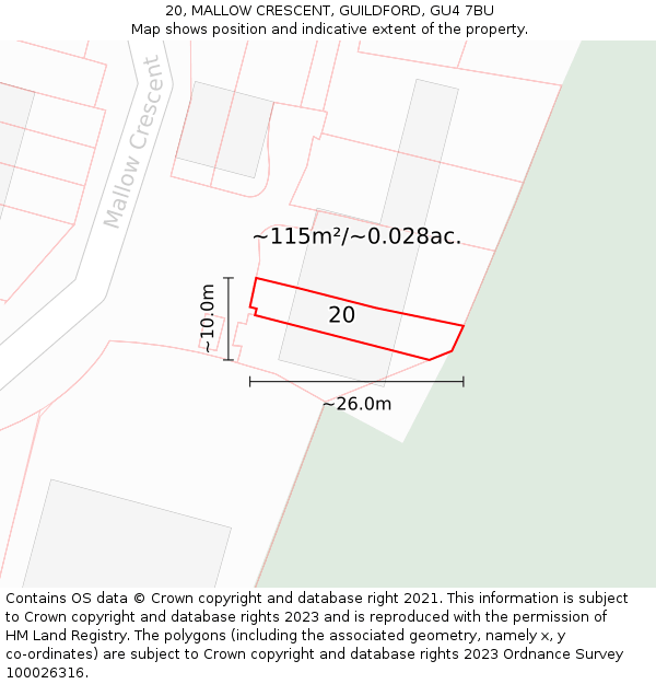 20, MALLOW CRESCENT, GUILDFORD, GU4 7BU: Plot and title map